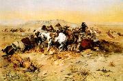 Charles M Russell A Desperate Stand oil on canvas